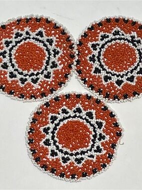 Southwestern Native American Handmade Tribal Beaded Coasters.  Set - 3 Coasters